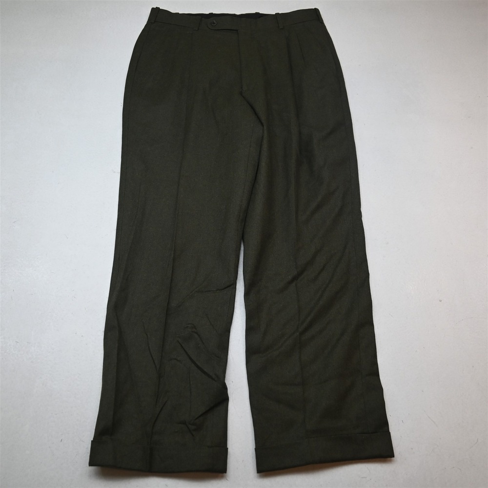 Tom James USA Made 33x32 Green Wool Flannel Pleated High Waist Baggy Pants